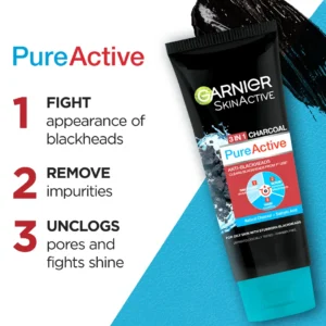 Garnier Skin Active Pure Active Anti-Blackheads 3-in-1 Daily Wash + Scrub + Mask - 100ml