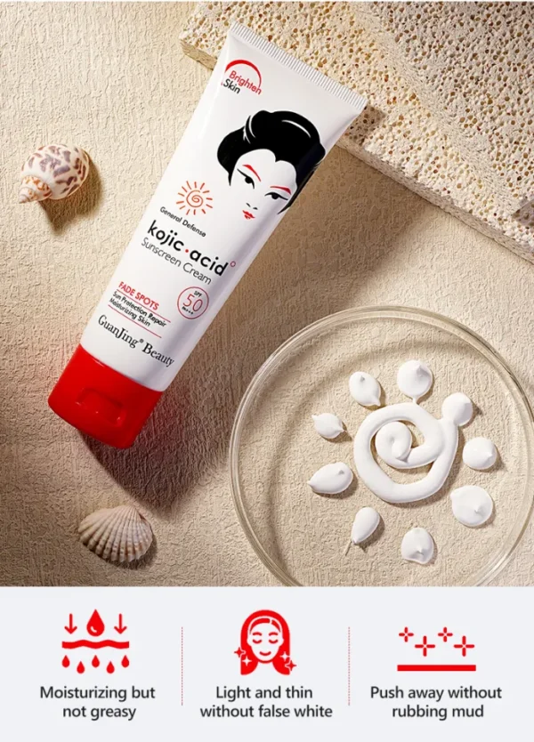 Kojic Acid Spf 50 Sun Screen Cream Moisturizing Whitening Spots Fade - 80ml
