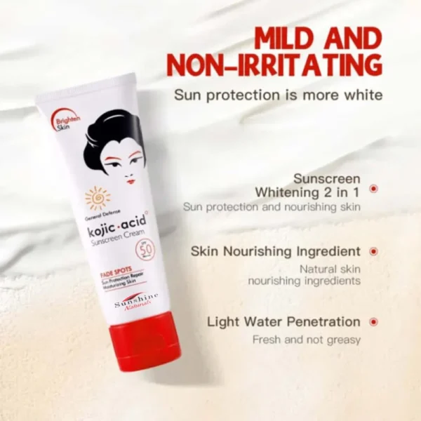 Kojic Acid Spf 50 Sun Screen Cream Moisturizing Whitening Spots Fade - 80ml