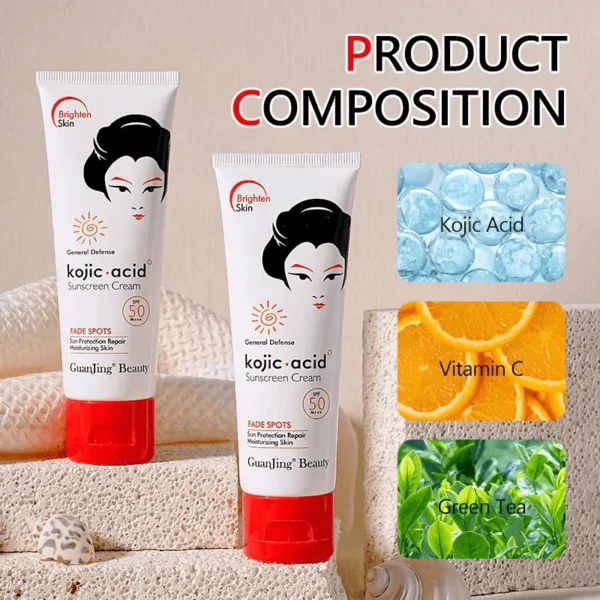 Kojic Acid Spf 50 Sun Screen Cream Moisturizing Whitening Spots Fade - 80ml