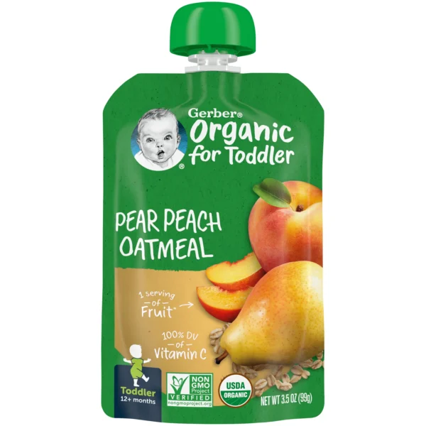 GERBER Organic Purée, Pear Peach Strawberry, Baby Food - 128ml