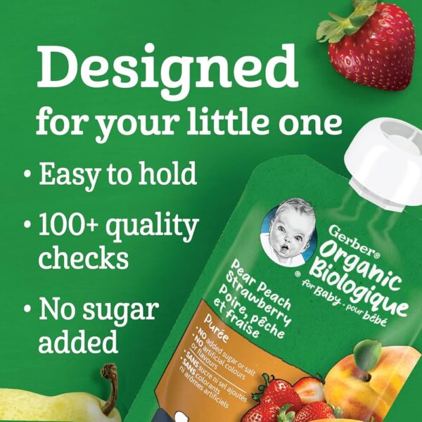 GERBER Organic Purée, Pear Peach Strawberry, Baby Food - 128ml